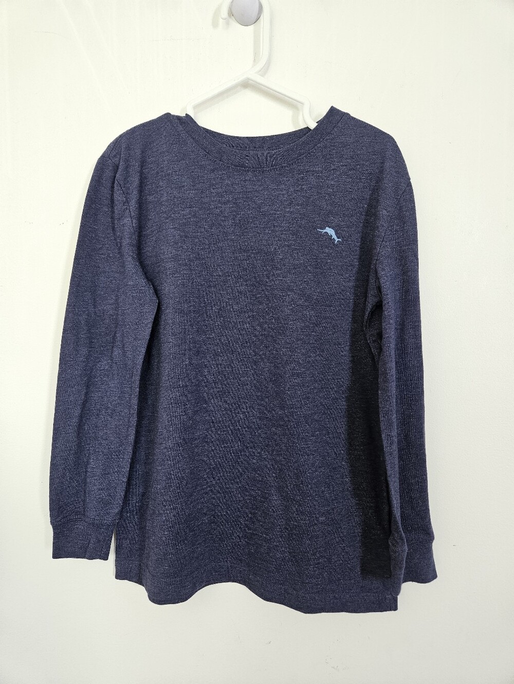Tommy Bahama Boys Heather Navy Blue Long Sleeve Shirt Marlin Logo Size M 7-8
